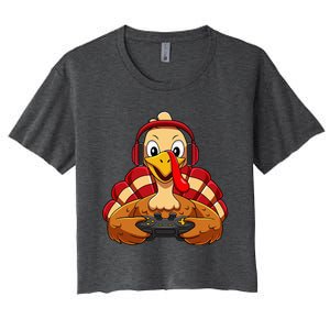 Thanksgiving Gamer Turkey Video Games Women's Crop Top Tee