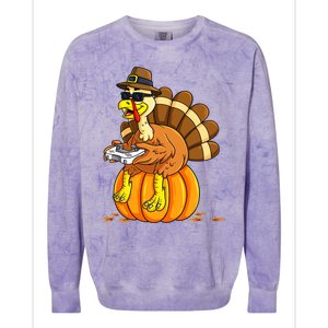 Thankful Gamer Turkey Funny Gaming Thanksgiving Boys Colorblast Crewneck Sweatshirt