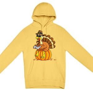 Thankful Gamer Turkey Funny Gaming Thanksgiving Boys Premium Pullover Hoodie