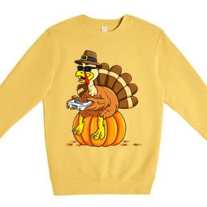 Thankful Gamer Turkey Funny Gaming Thanksgiving Boys Premium Crewneck Sweatshirt