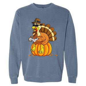 Thankful Gamer Turkey Funny Gaming Thanksgiving Boys Garment-Dyed Sweatshirt