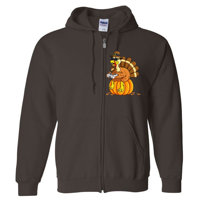 Thankful Gamer Turkey Funny Gaming Thanksgiving Boys Full Zip Hoodie