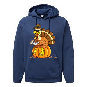 Thankful Gamer Turkey Funny Gaming Thanksgiving Boys Performance Fleece Hoodie