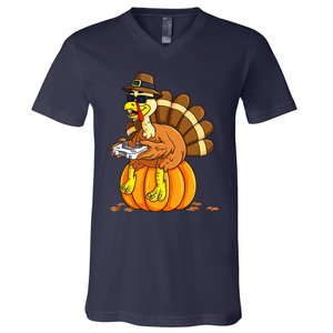 Thankful Gamer Turkey Funny Gaming Thanksgiving Boys V-Neck T-Shirt