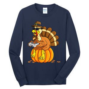 Thankful Gamer Turkey Funny Gaming Thanksgiving Boys Tall Long Sleeve T-Shirt