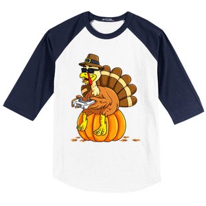 Thankful Gamer Turkey Funny Gaming Thanksgiving Boys Baseball Sleeve Shirt