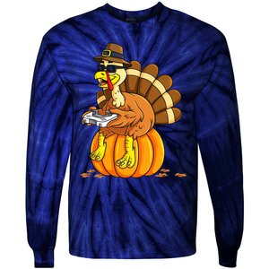 Thankful Gamer Turkey Funny Gaming Thanksgiving Boys Tie-Dye Long Sleeve Shirt