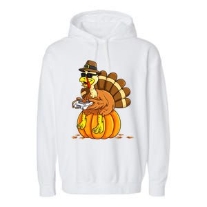 Thankful Gamer Turkey Funny Gaming Thanksgiving Boys Garment-Dyed Fleece Hoodie