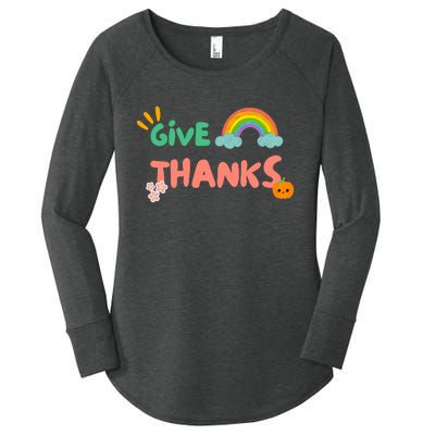 Thanksgiving Give Thanks Groovy Rainbow Thanksgiving Vintage Natural Pump Women's Perfect Tri Tunic Long Sleeve Shirt