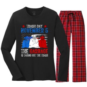 Trump Garbage Trash Day November 5 Garbage Taking Out Trash Women's Long Sleeve Flannel Pajama Set 