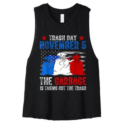 Trump Garbage Trash Day November 5 Garbage Taking Out Trash Women's Racerback Cropped Tank