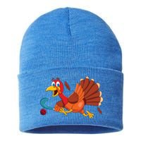 Thanks Giving Turkey Scoring Sports Field Hockey Player Gift Sustainable Knit Beanie