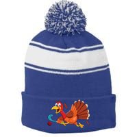 Thanks Giving Turkey Scoring Sports Field Hockey Player Gift Stripe Pom Pom Beanie