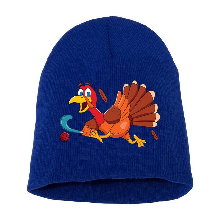 Thanks Giving Turkey Scoring Sports Field Hockey Player Gift Short Acrylic Beanie