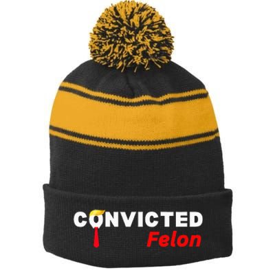 Trump Guilty Trump Mugshot Prison Stripe Pom Pom Beanie