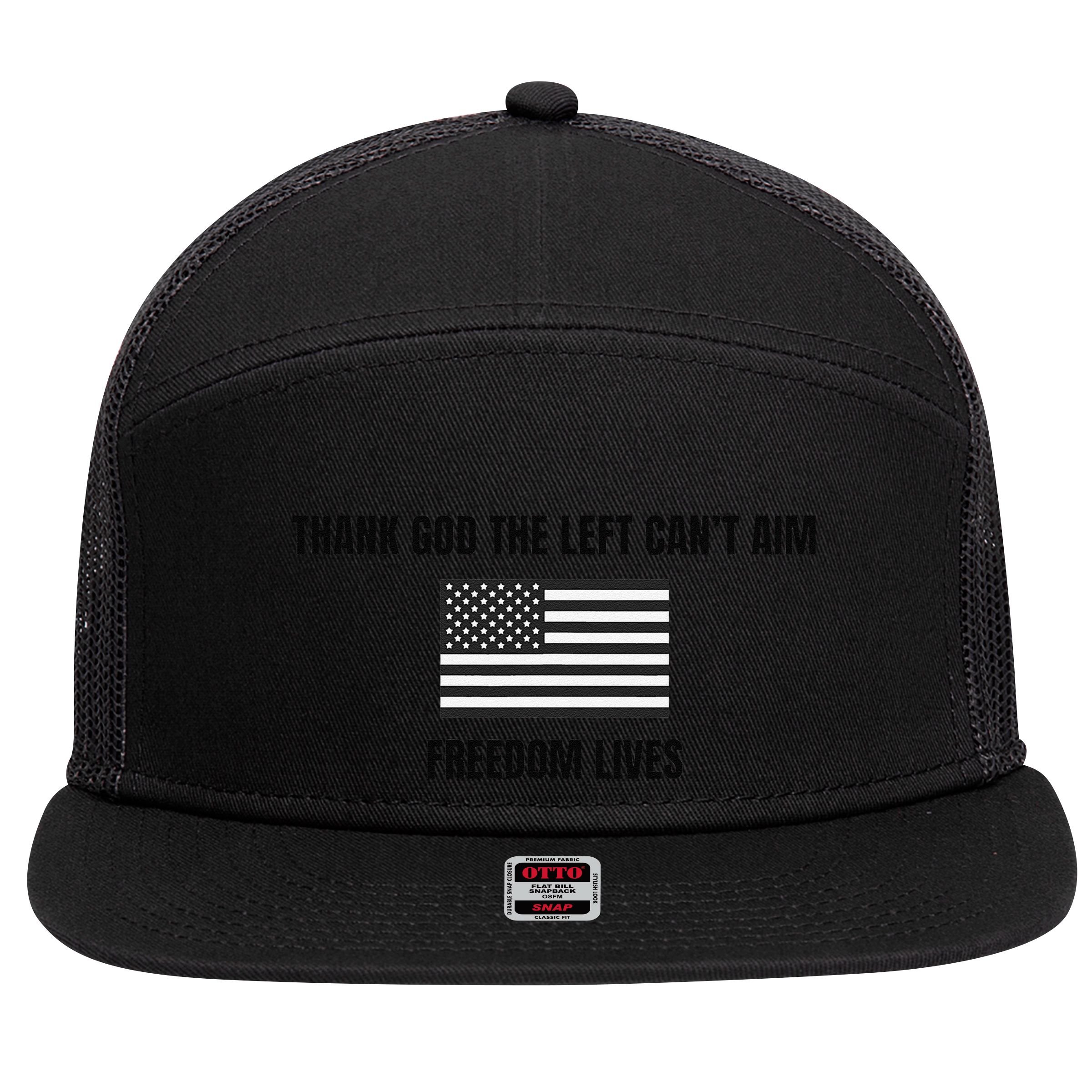Thank God The Left CanT Aim Freedom Lives 7 Panel Mesh Trucker Snapback Hat