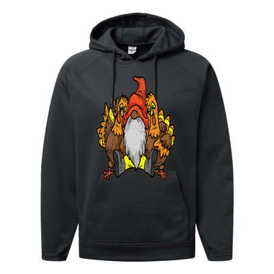 Turkey Gnome Thanksgiving Day Cool Fall Autumn Performance Fleece Hoodie