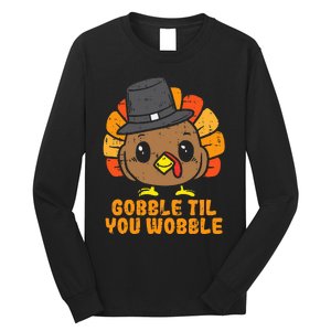 Turkey Gobble Till You Wobble Baby  Thanksgiving Long Sleeve Shirt