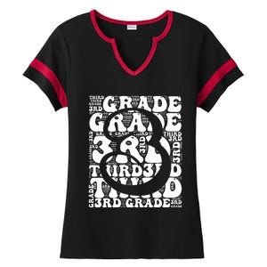 Typography Groovy Third Grade Teacher Back To School Ladies Halftime Notch Neck Tee