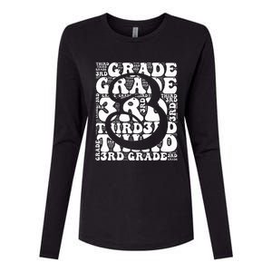 Typography Groovy Third Grade Teacher Back To School Womens Cotton Relaxed Long Sleeve T-Shirt