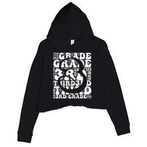 Typography Groovy Third Grade Teacher Back To School Crop Fleece Hoodie