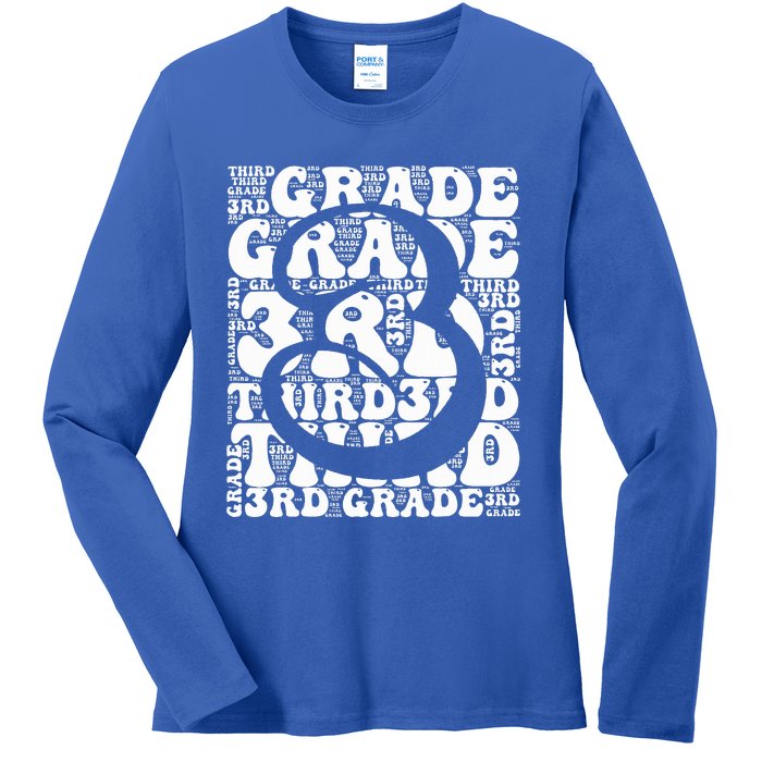 Typography Groovy Third Grade Teacher Back To School Ladies Long Sleeve Shirt