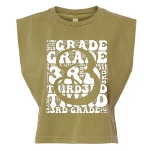 Typography Groovy Third Grade Teacher Back To School Garment-Dyed Women's Muscle Tee