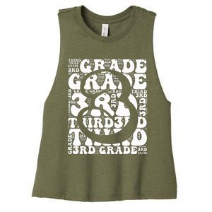 Typography Groovy Third Grade Teacher Back To School Women's Racerback Cropped Tank