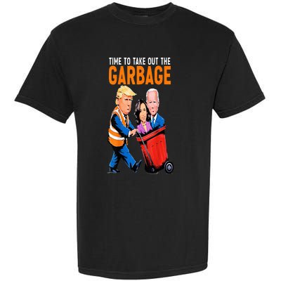 Trump Garbage Truck Humor Election 2024 Biden Garment-Dyed Heavyweight T-Shirt