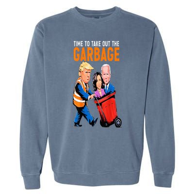 Trump Garbage Truck Humor Election 2024 Biden Garment-Dyed Sweatshirt