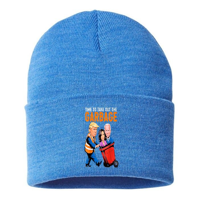 Trump Garbage Truck Humor Election 2024 Biden Sustainable Knit Beanie