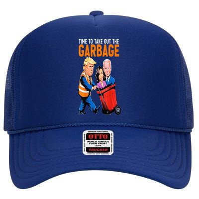 Trump Garbage Truck Humor Election 2024 Biden High Crown Mesh Back Trucker Hat