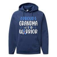 T1D Grandma Type 1 Diabetes Awareness Gift Performance Fleece Hoodie