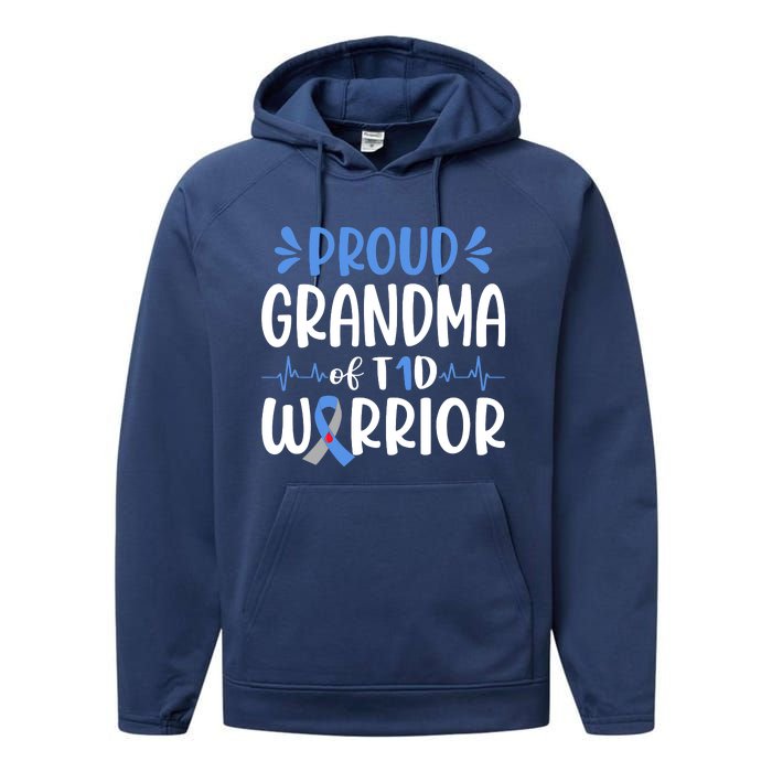 T1D Grandma Type 1 Diabetes Awareness Gift Performance Fleece Hoodie