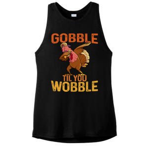 Thanksgiving Gobble Til You Wobble Funny Dabbing Turkey Gift Ladies PosiCharge Tri-Blend Wicking Tank