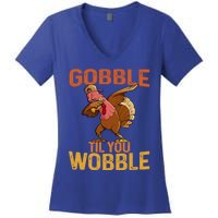 Thanksgiving Gobble Til You Wobble Funny Dabbing Turkey Gift Women's V-Neck T-Shirt