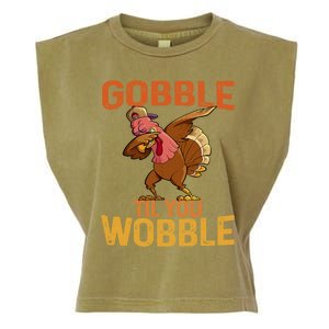 Thanksgiving Gobble Til You Wobble Funny Dabbing Turkey Gift Garment-Dyed Women's Muscle Tee