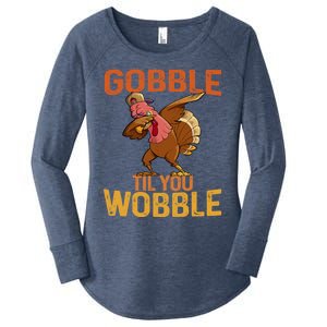 Thanksgiving Gobble Til You Wobble Funny Dabbing Turkey Gift Women's Perfect Tri Tunic Long Sleeve Shirt