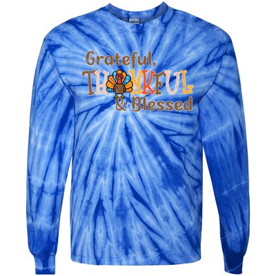 Turkey Grateful Thankful Blessed Thanksgiving Cool Gift Tie-Dye Long Sleeve Shirt