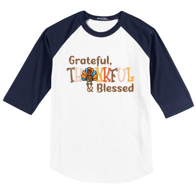 Turkey Grateful Thankful Blessed Thanksgiving Cool Gift Baseball Sleeve Shirt