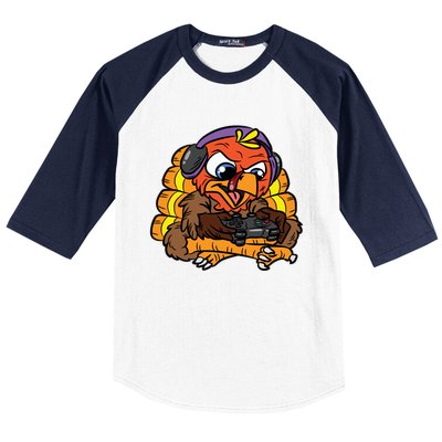 Turkey Gamer Thanksgiving Day Cool VideoGames Gaming Fall Cute Gift Baseball Sleeve Shirt