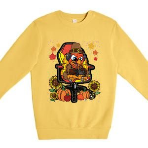 Turkey Gamer Thanksgiving Day Gaming VideoGame Gamer Gift Premium Crewneck Sweatshirt