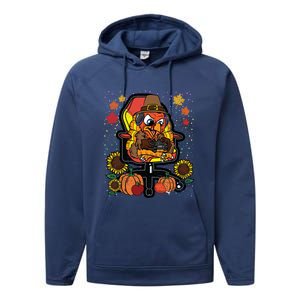 Turkey Gamer Thanksgiving Day Gaming VideoGame Gamer Gift Performance Fleece Hoodie