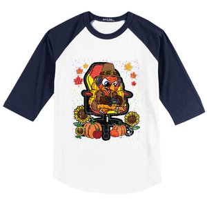 Turkey Gamer Thanksgiving Day Gaming VideoGame Gamer Gift Baseball Sleeve Shirt