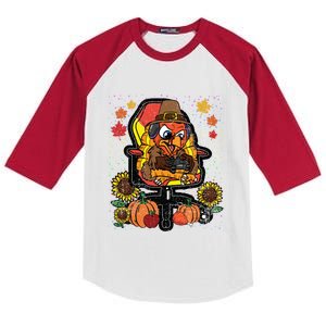 Turkey Gamer Thanksgiving Day Gaming VideoGame Gamer Gift Kids Colorblock Raglan Jersey