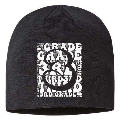 Typography Groovy Third Grade Teacher Back to School Sustainable Beanie