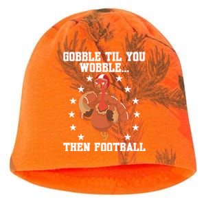 Turkey Gobble Til You Wobble Then Football Thanksgiving Funny Gift Kati - Camo Knit Beanie