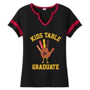 Table Graduate Thanksgiving Turkey Handprint Ladies Halftime Notch Neck Tee