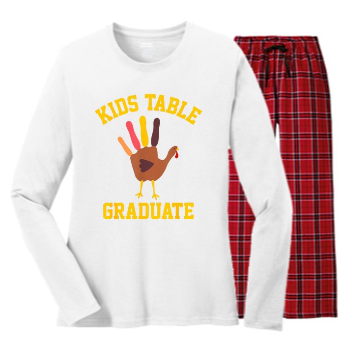 Table Graduate Thanksgiving Turkey Handprint Women's Long Sleeve Flannel Pajama Set 