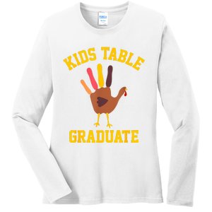 Table Graduate Thanksgiving Turkey Handprint Ladies Long Sleeve Shirt